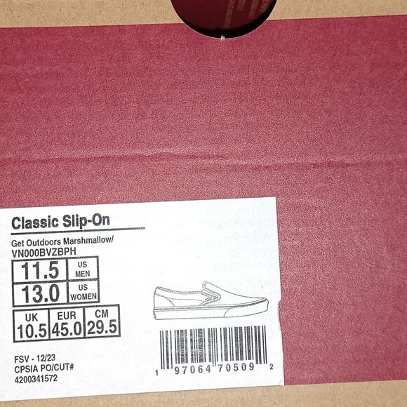 Vans Men's 11.5 Classic Slip On Get Outdoors Marshmallow White VN000BVZBPH - Picture 5 of 12